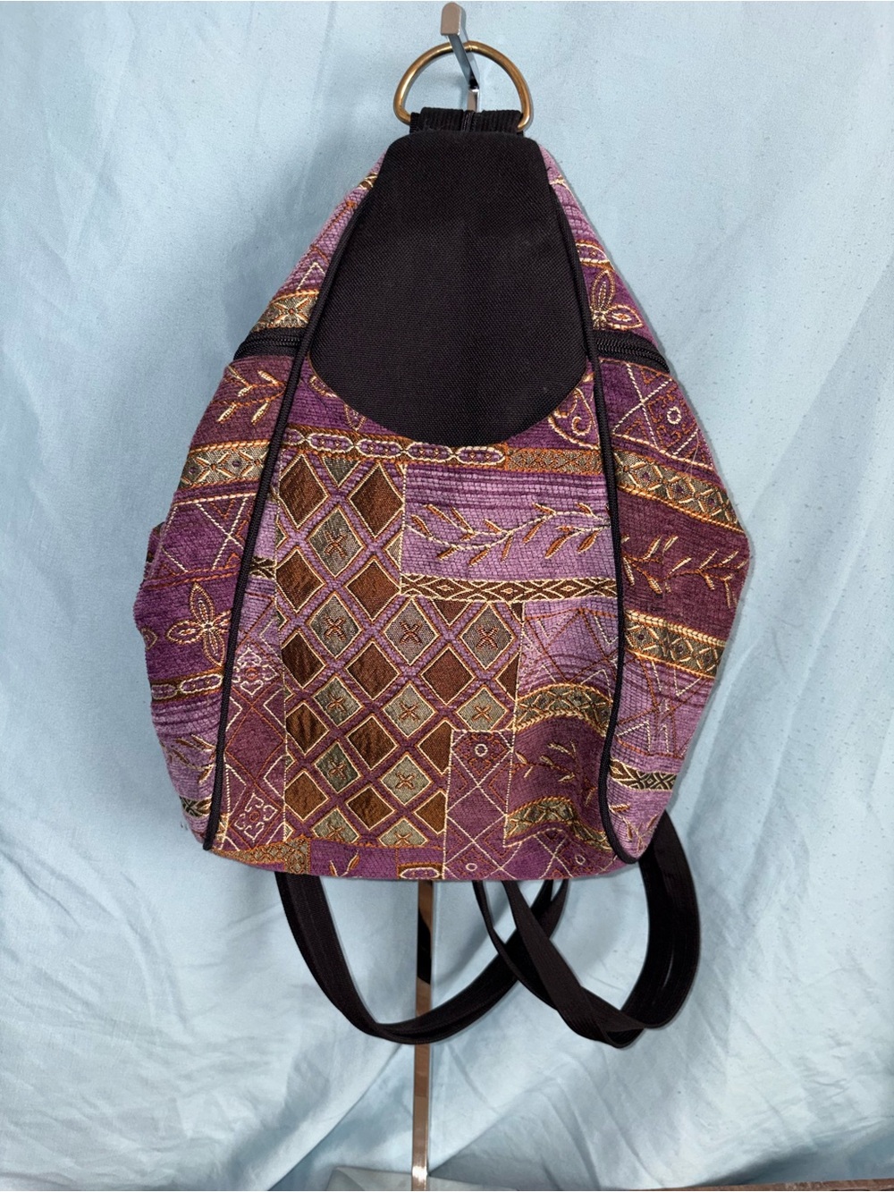Danny K. Purple Patterned Woven Sling Backpack - Unbranded